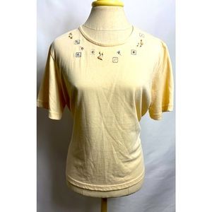 Napa Valley T-Shirt Top Women's L Embroidered Yellow Short Sleeve